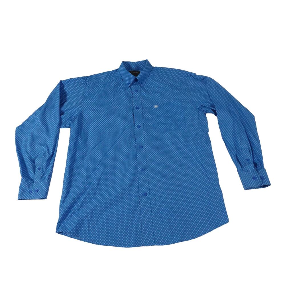 Ariat Geometric Embroidered Blue Button Up Long Sleeve Shirt Men's Large